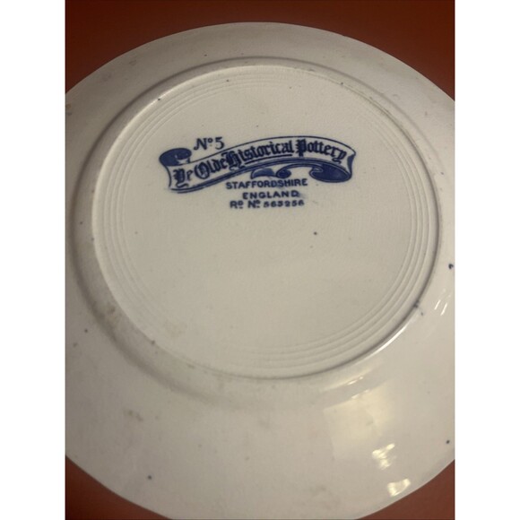 Staffordshire England Flow Blue Plate Landing Hendrick Hudson No 5 Ye Olde - Picture 7 of 7